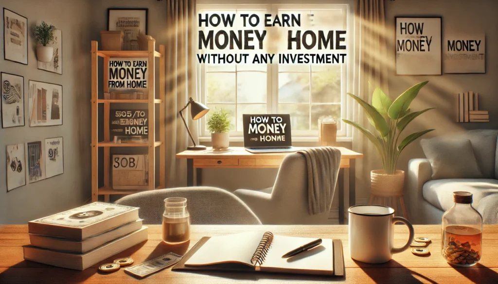 A photo image showing a cozy home workspace with a laptop, coffee mug, and notepad on a desk in front of a window with sunlight streaming in How I Made $500/Month Passive Income Without Investing